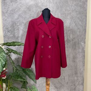 Pendleton Vintage Wool Pea Coat ANCHOR BUTTONS Size 8 Lined Jacket maroon USA